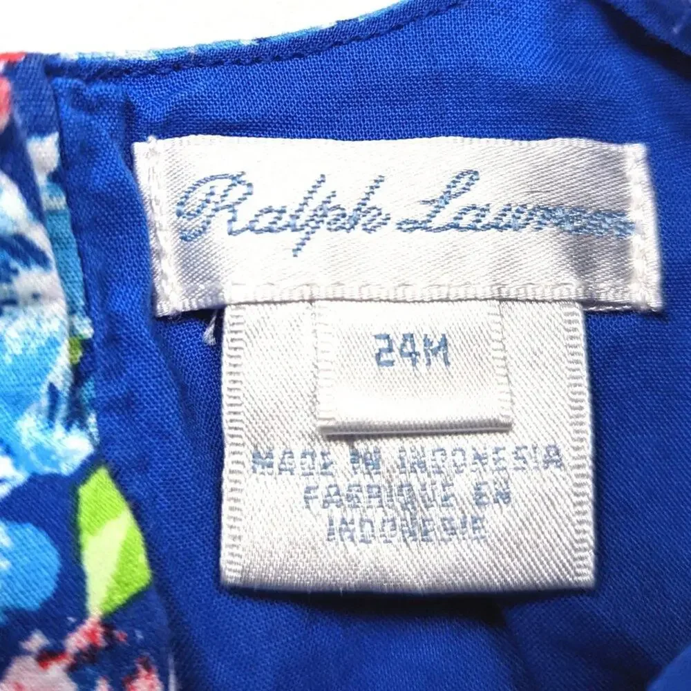 Ralph Lauren Dress Girls Size 24m Blue Floral Pansy